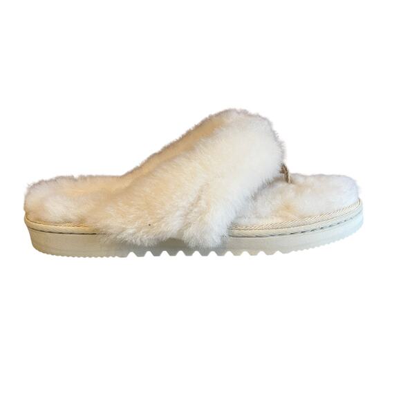 Fireside by Dearfoams Genuine Shearling Fluff Slippers White 9 - Picture 1 of 6
